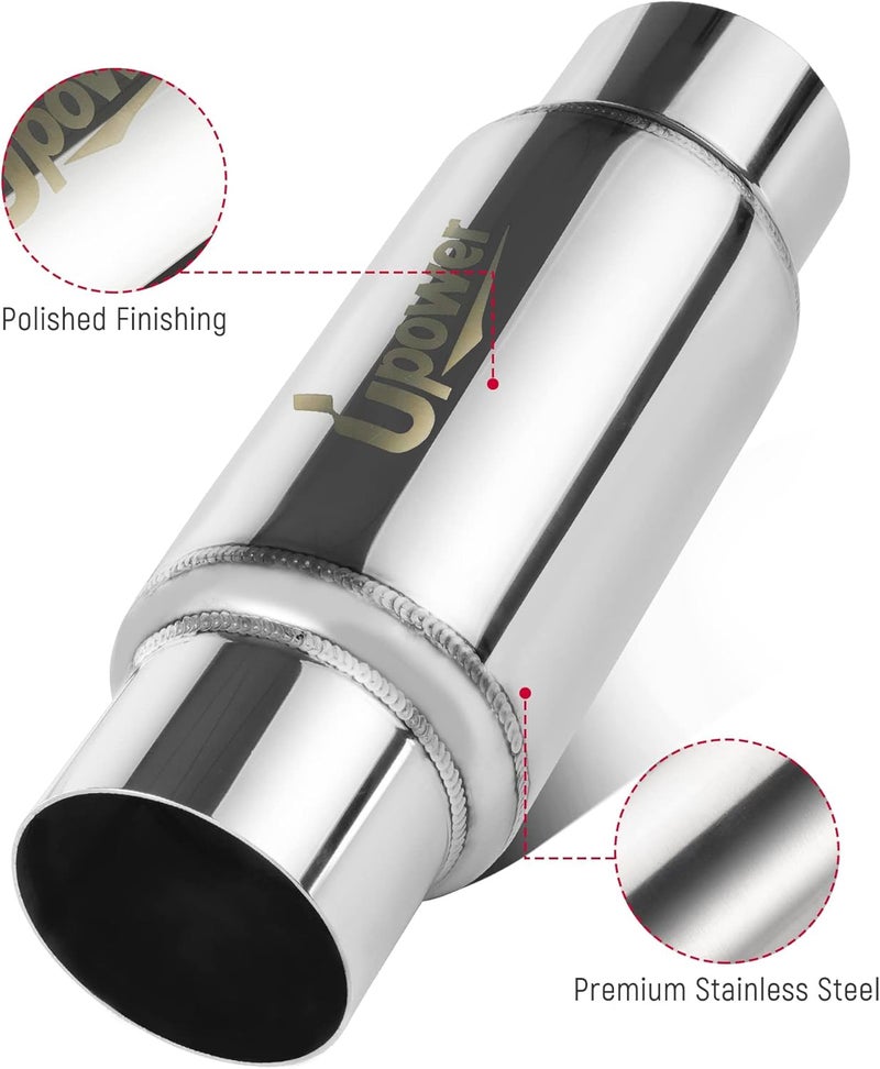 U-Power 3" Inlet&Outlet Exhaust Resonator,12" Overall Length Center Straight Through Stainless Steel Muffler,Polished - Image 4